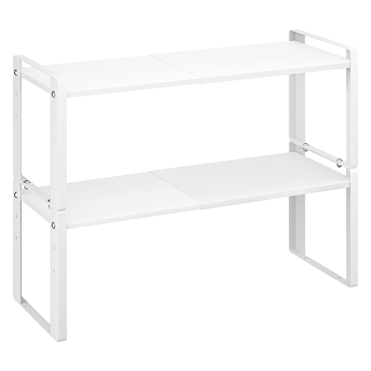 2 Pack Expandable Cabinet Organizer Shelves, 88lbs High Weight Capacity, Stackable Heavy-Duty Metal Storage Rack, Adjustable Cabinet Shelf for Kitchen, Pantry, Cupboard, Under Sink, White