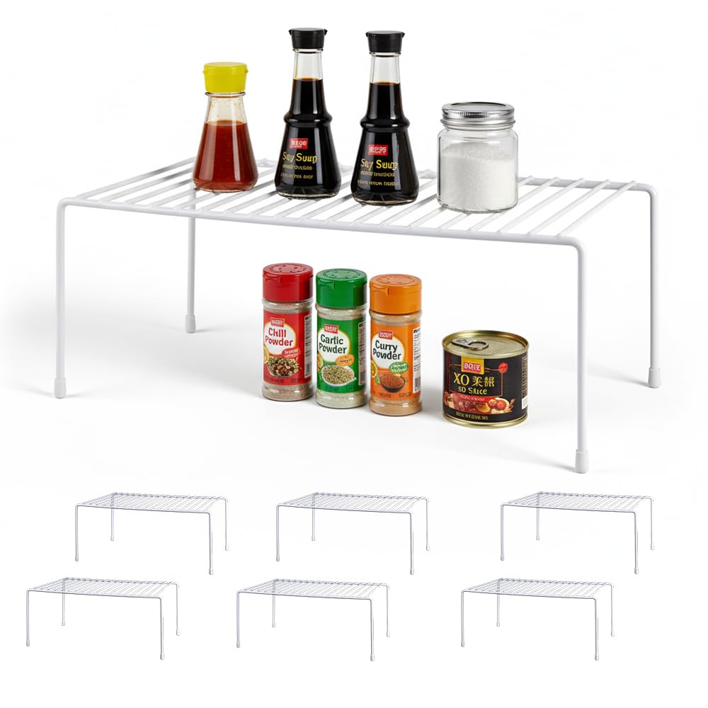 4-Pack Expandable Medium (13.4-25.1x9inch) Kitchen Organizer Rack, Kitchen Shelves for Spice Organization for Cabinet, Pantry Organizers and Storage, Spice Rack, Desk Organizer, White