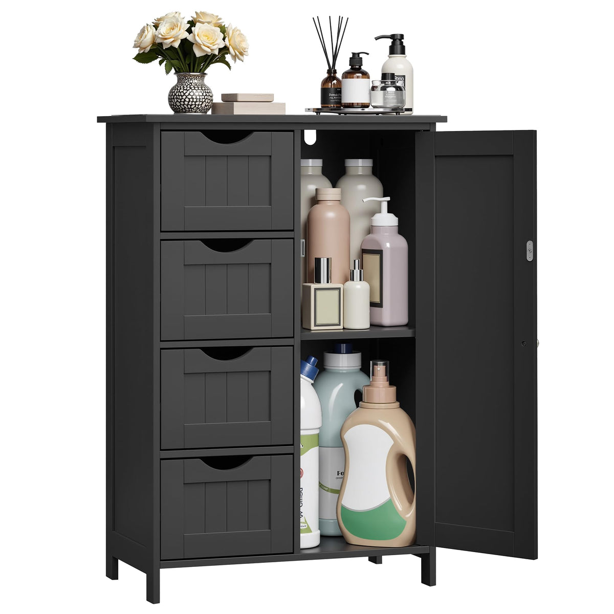 VASAGLE Floor Storage Cabinet, 2 Adjustable Shelves, 4 Doors,42.7" H