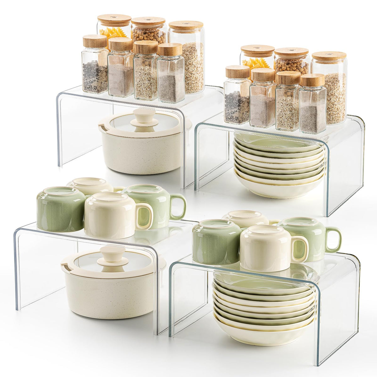 Bobomoment Clear Cabinet Organizer, Stackable Shelf Organizer Set of 2