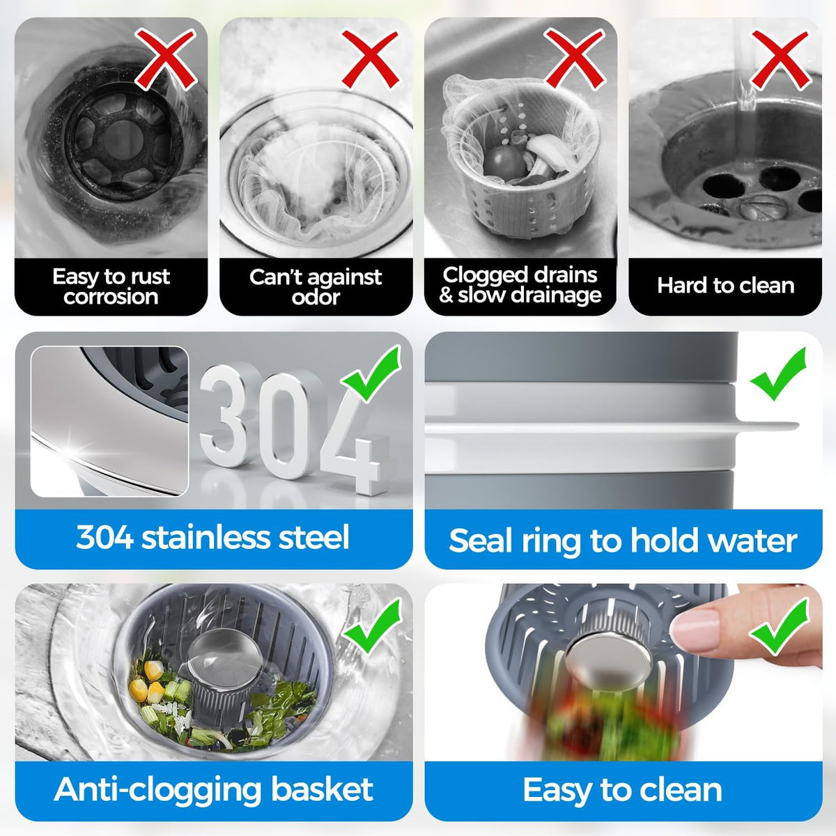 zaa 3 in 1 Kitchen Sink Stopper Strainer Basket Pop-Up Removable 2 Pack