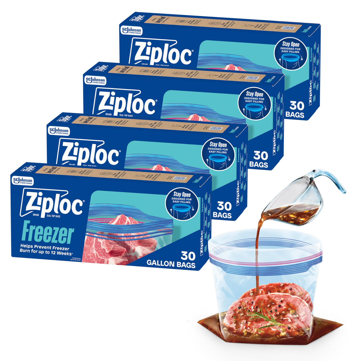 Ziploc Gallon Freezer Bags, Food Storage, 120 Total Bags (30 Count, 4-Pack)