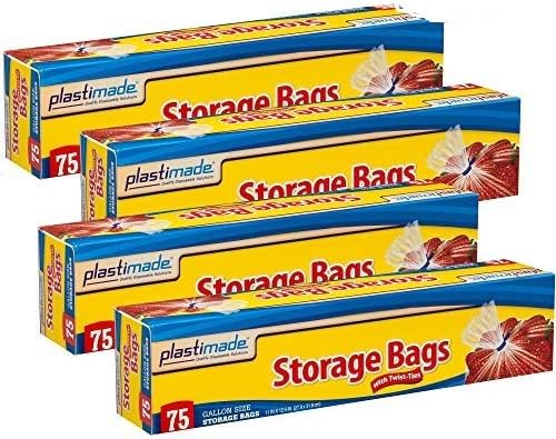 1 Gallon Storage Bags With Twist Ties, 300 Count (4 Packs of 75)