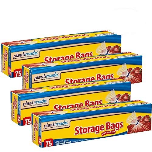1 Gallon Storage Bags With Twist Ties, 300 Count (4 Packs of 75)