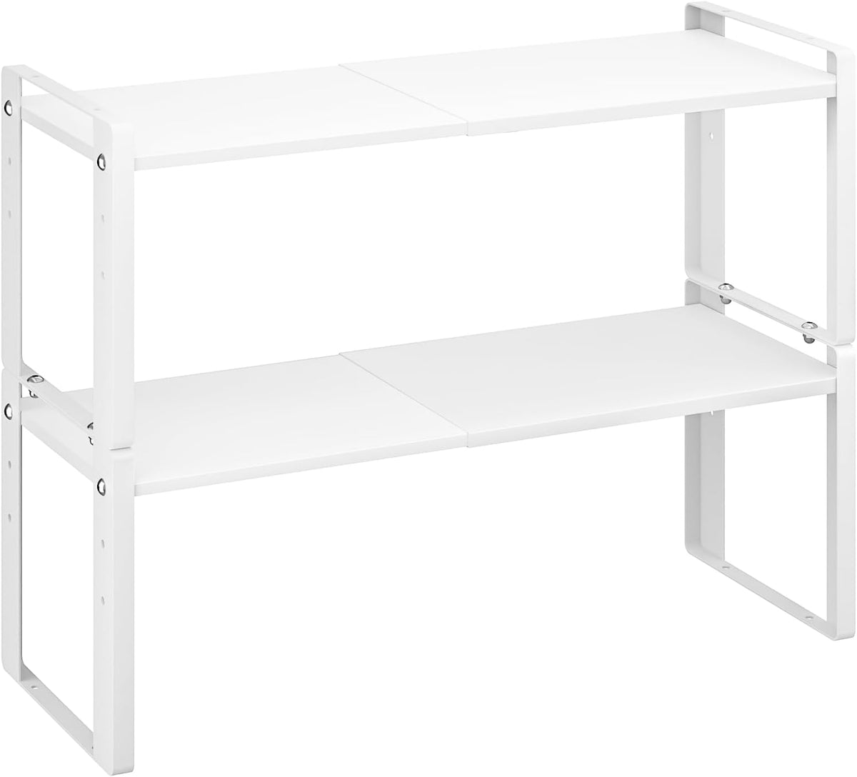 2 Pack Expandable Cabinet Organizer Shelves, 88lbs High Weight Capacity, Stackable Heavy-Duty Metal Storage Rack, Adjustable Cabinet Shelf for Kitchen, Pantry, Cupboard, Under Sink, White