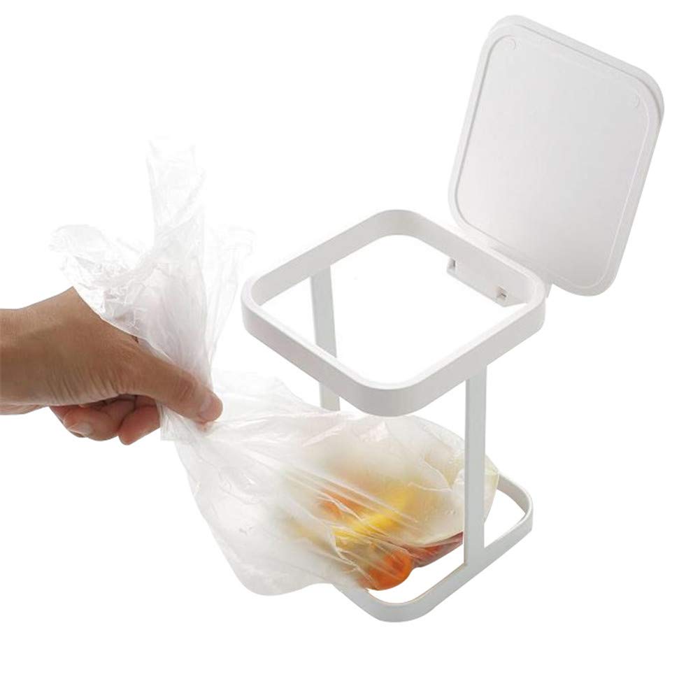 Metal Countertop Trash Can Garbage Bag Holder for Home Kitchen (Black)
