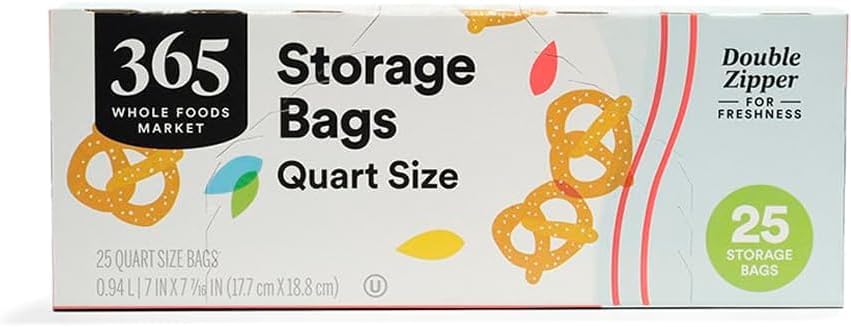 365 by Whole Foods Market, Quart Size Storage Bags, Double Zipper, 25 Count