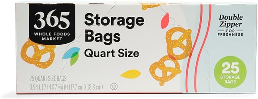 365 by Whole Foods Market, Quart Size Storage Bags, Double Zipper, 25 Count