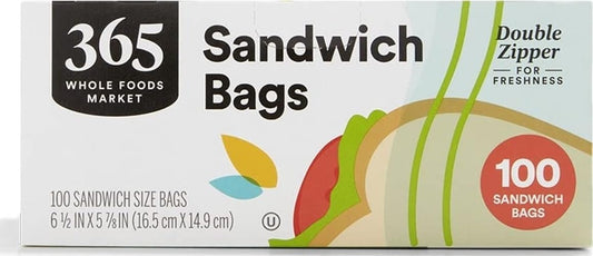 365 by Whole Foods Market, Sandwich Size Storage Bags, Double Zipper, 100 Count
