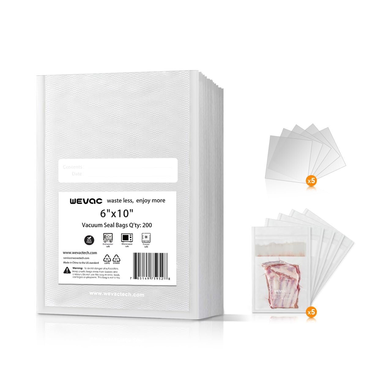 Wevac Vacuum Sealer Bags 6x10" 100 Pint for Food Saver Vacuum Seal Machine