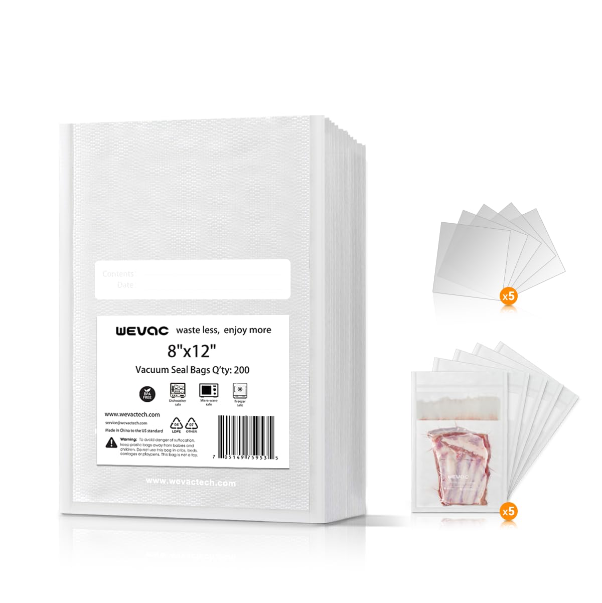 Wevac Vacuum Sealer Bags 6x10" 100 Pint for Food Saver Vacuum Seal Machine