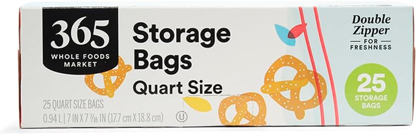 365 by Whole Foods Market, Quart Size Storage Bags, Double Zipper, 25 Count