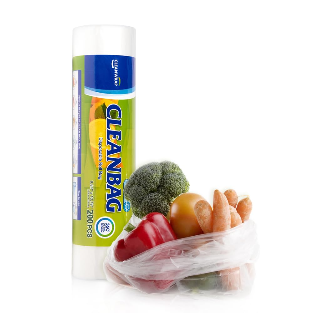 CLEANWRAP Food Storage Roll Bags, Produce Bags, 6.69 x 9.84 in, 200 Count