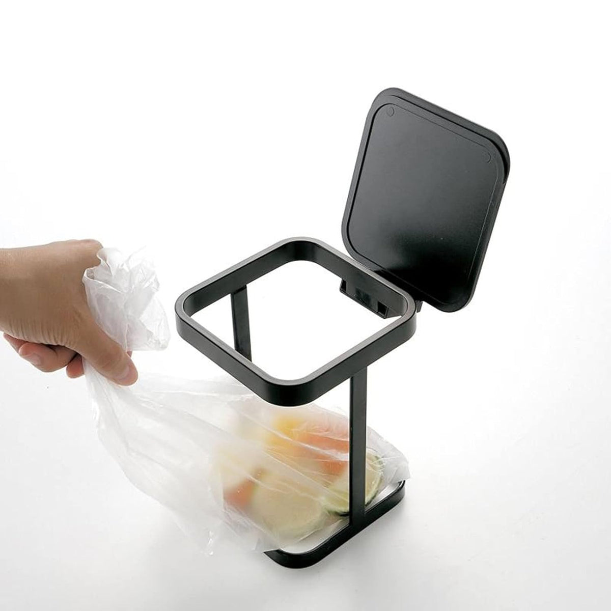 Metal Countertop Trash Can Garbage Bag Holder for Home Kitchen (Black)