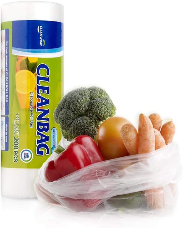 CLEANWRAP Food Storage Roll Bags, Produce Bags, 6.69 x 9.84 in, 200 Count