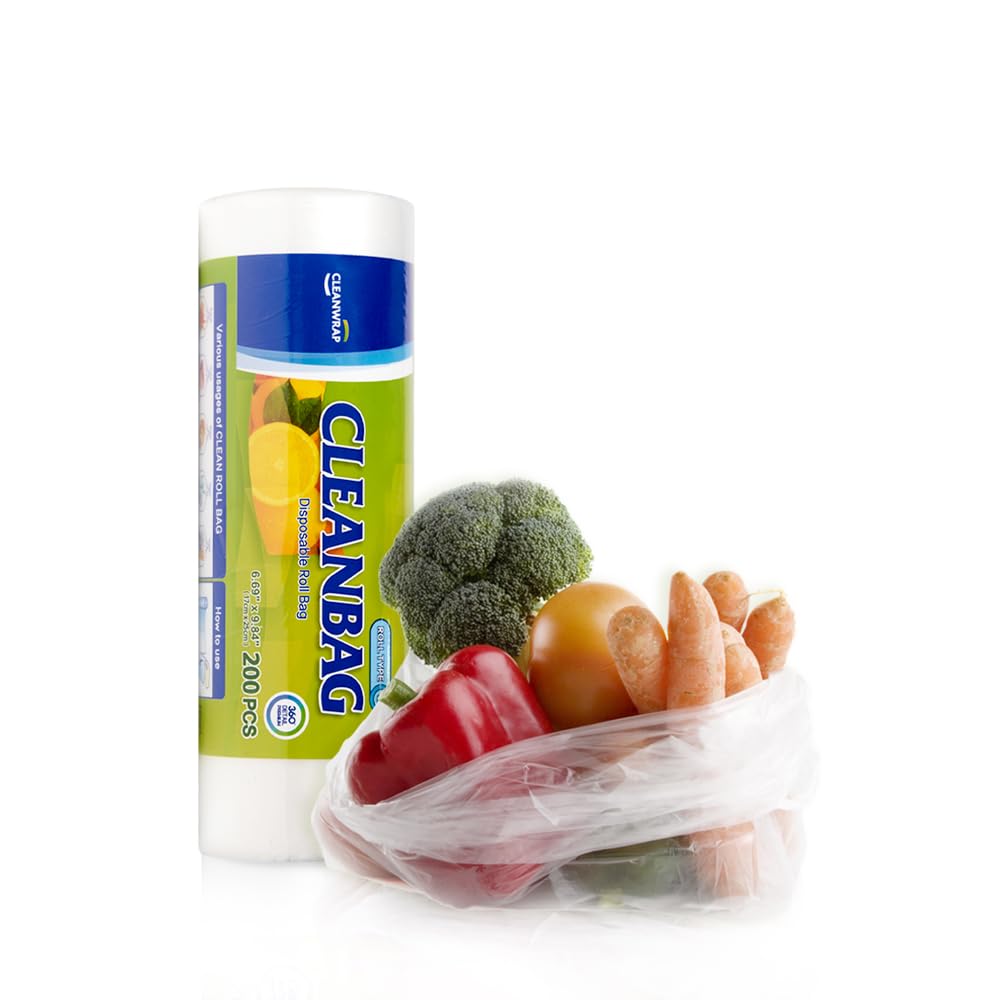 CLEANWRAP Food Storage Roll Bags, Produce Bags, 6.69 x 9.84 in, 200 Count