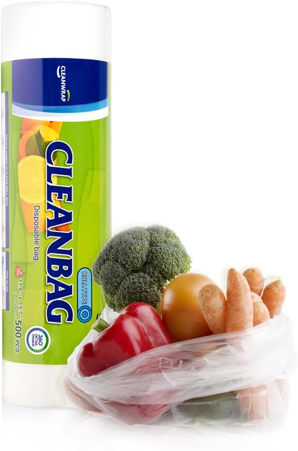 CLEANWRAP Food Storage Roll Bags, Produce Bags, 11.81 x 15.74 in, 500 Count