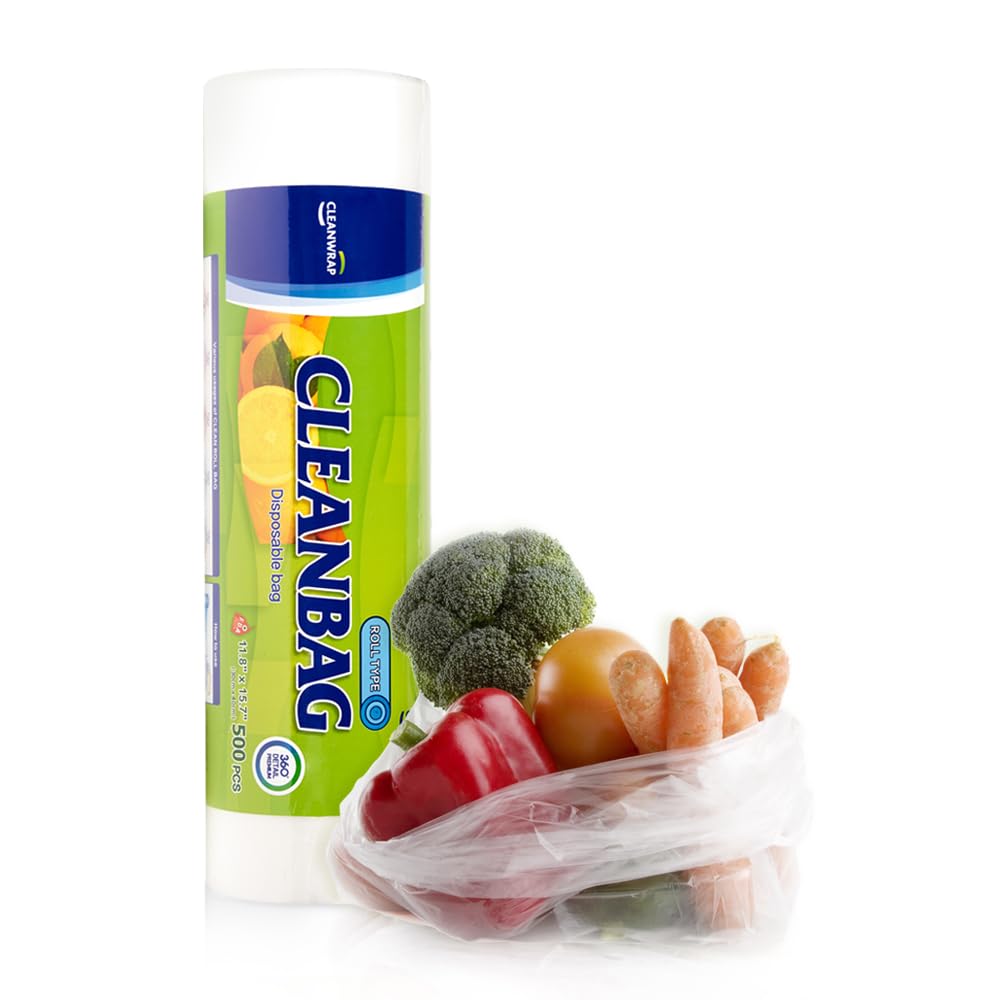 CLEANWRAP Food Storage Roll Bags, Produce Bags, 11.81 x 15.74 in, 500 Count