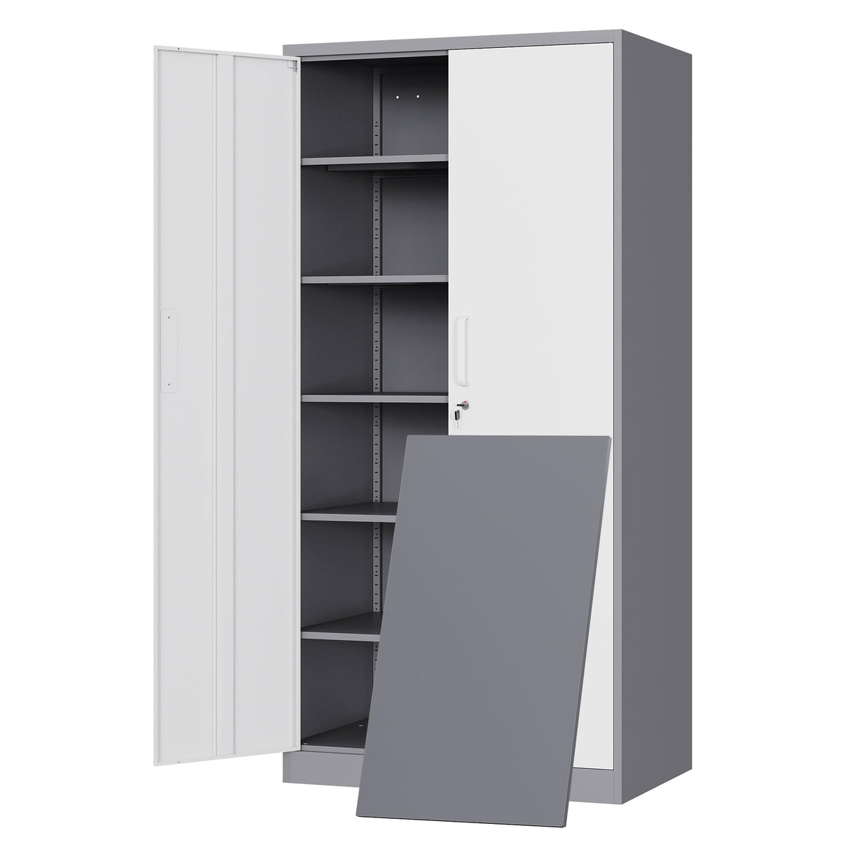 Yizosh Metal Garage Storage Cabinet with 2 Doors and 5 Adjustable Shelves - 71" Steel Lockable File Cabinet,Locking Tool Cabinets for Office,Home,Garage,Gym,School (Black)