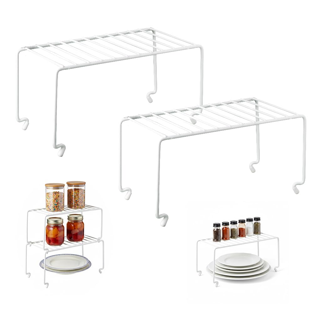 4-Pack Expandable Medium (13.4-25.1x9inch) Kitchen Organizer Rack, Kitchen Shelves for Spice Organization for Cabinet, Pantry Organizers and Storage, Spice Rack, Desk Organizer, White