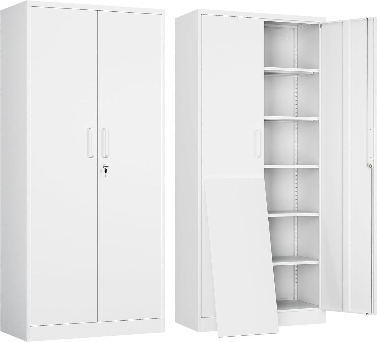 Yizosh Metal Garage Storage Cabinet with 2 Doors and 5 Adjustable Shelves - 71" Steel Lockable File Cabinet,Locking Tool Cabinets for Office,Home,Garage,Gym,School (Black)
