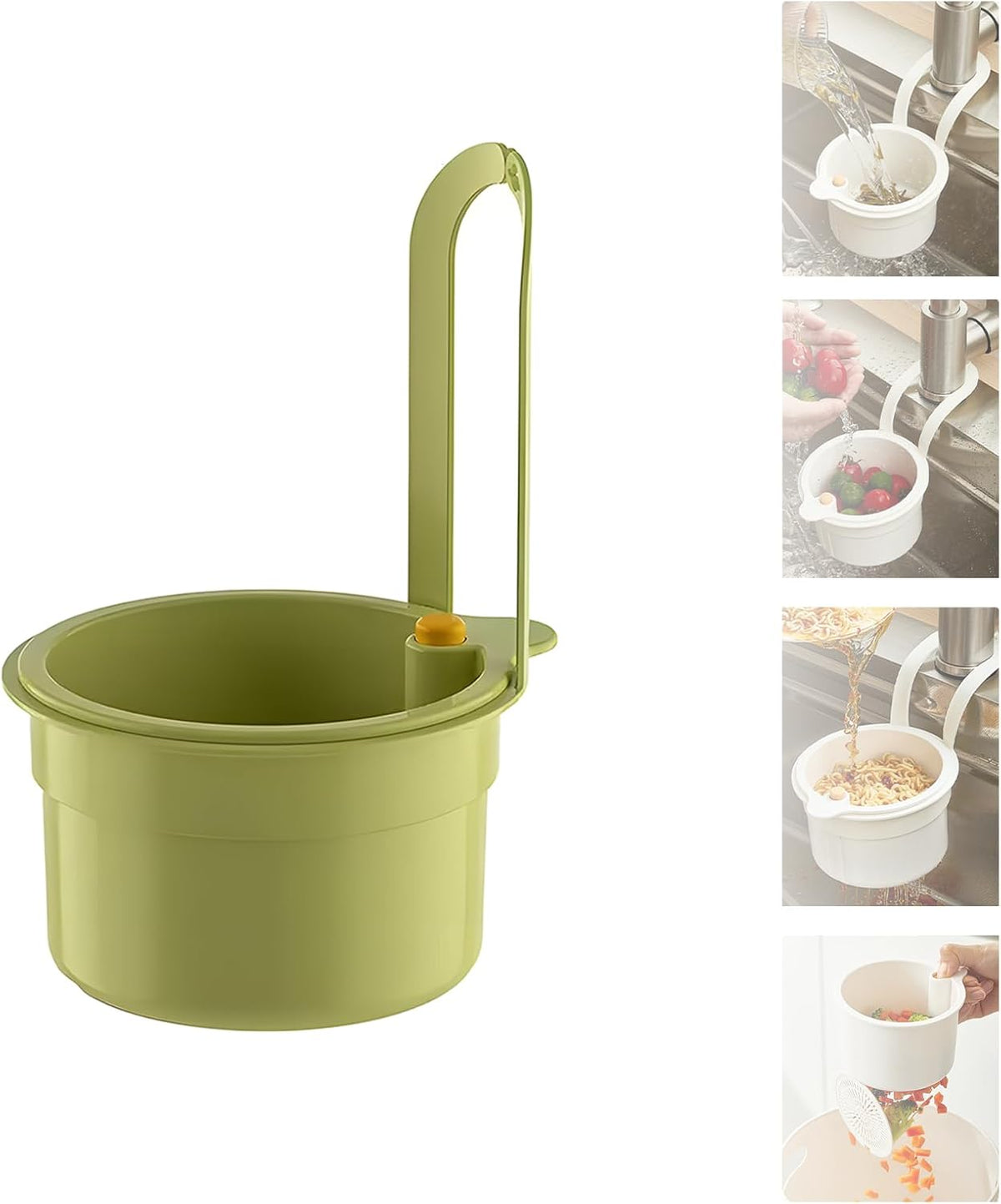 2025 New Faucet Hanging Strainer, Press Automatic Dumping Kitchen Draining Basket, Food Fruit Vegetable Drain Shelf Sink Storage Holder, for Home 、Kitchen (Green)