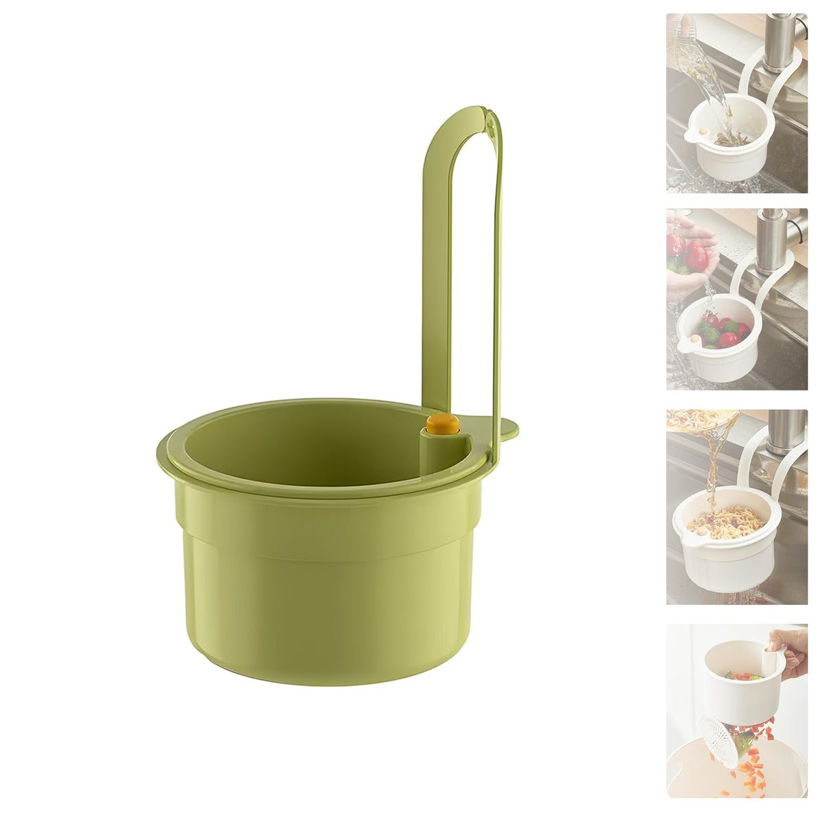 2025 New Faucet Hanging Strainer, Press Automatic Dumping Kitchen Draining Basket, Food Fruit Vegetable Drain Shelf Sink Storage Holder, for Home 、Kitchen (Green)