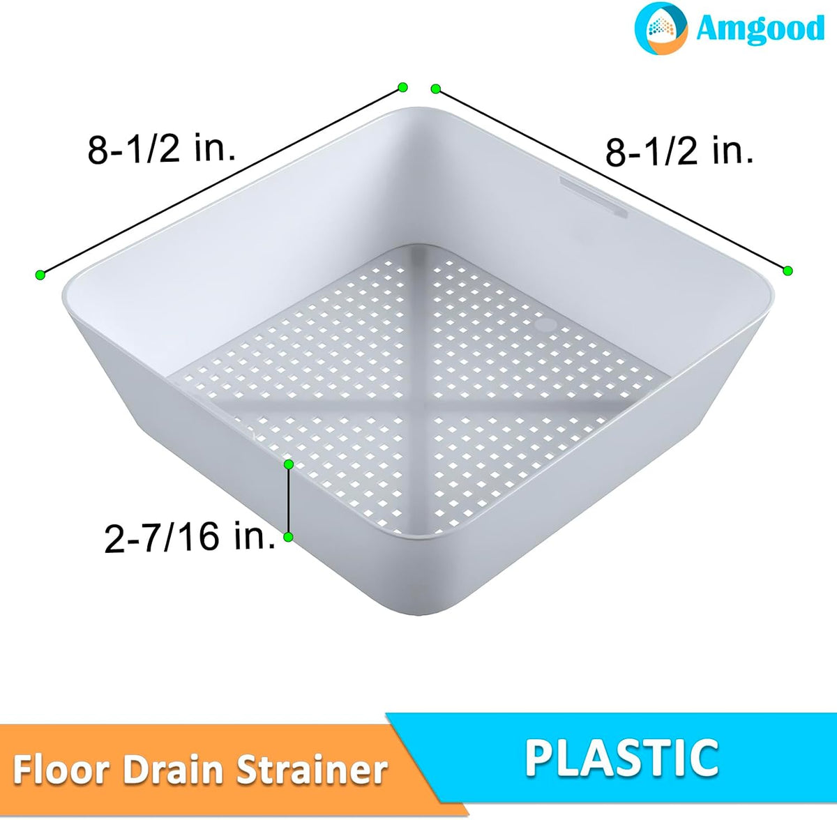 AmGood Plastic Floor Drain Strainer Basket. 8-1/2 in. X 8-1/2 in. X 2-7/16 in. Ideal for Commercial Kitchens, Bars & Food Service Floors