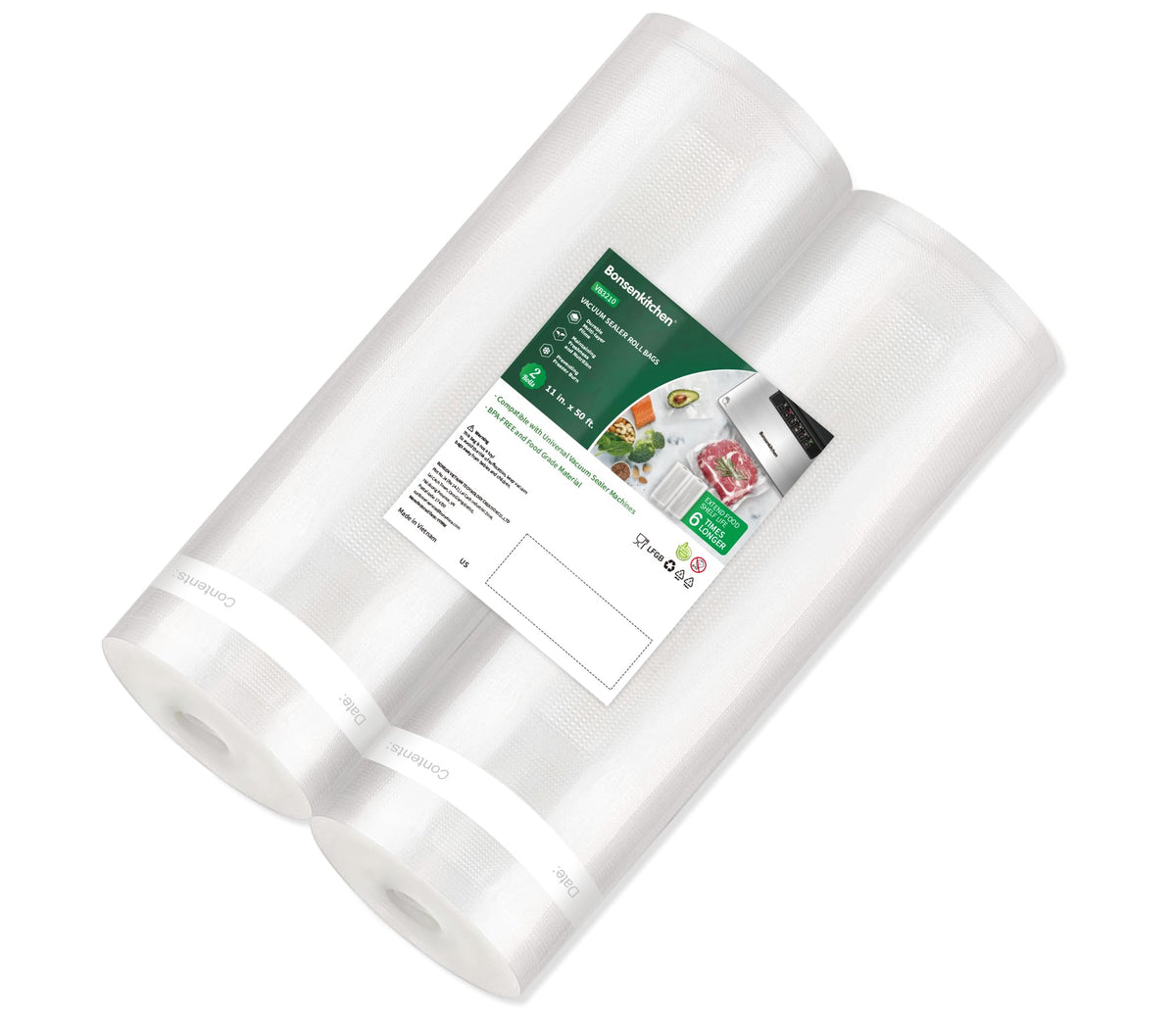 Bonsenkitchen Vacuum Sealer Rolls bags, 3 Rolls 11"x 20'+ 3 Rolls 8"x 20'