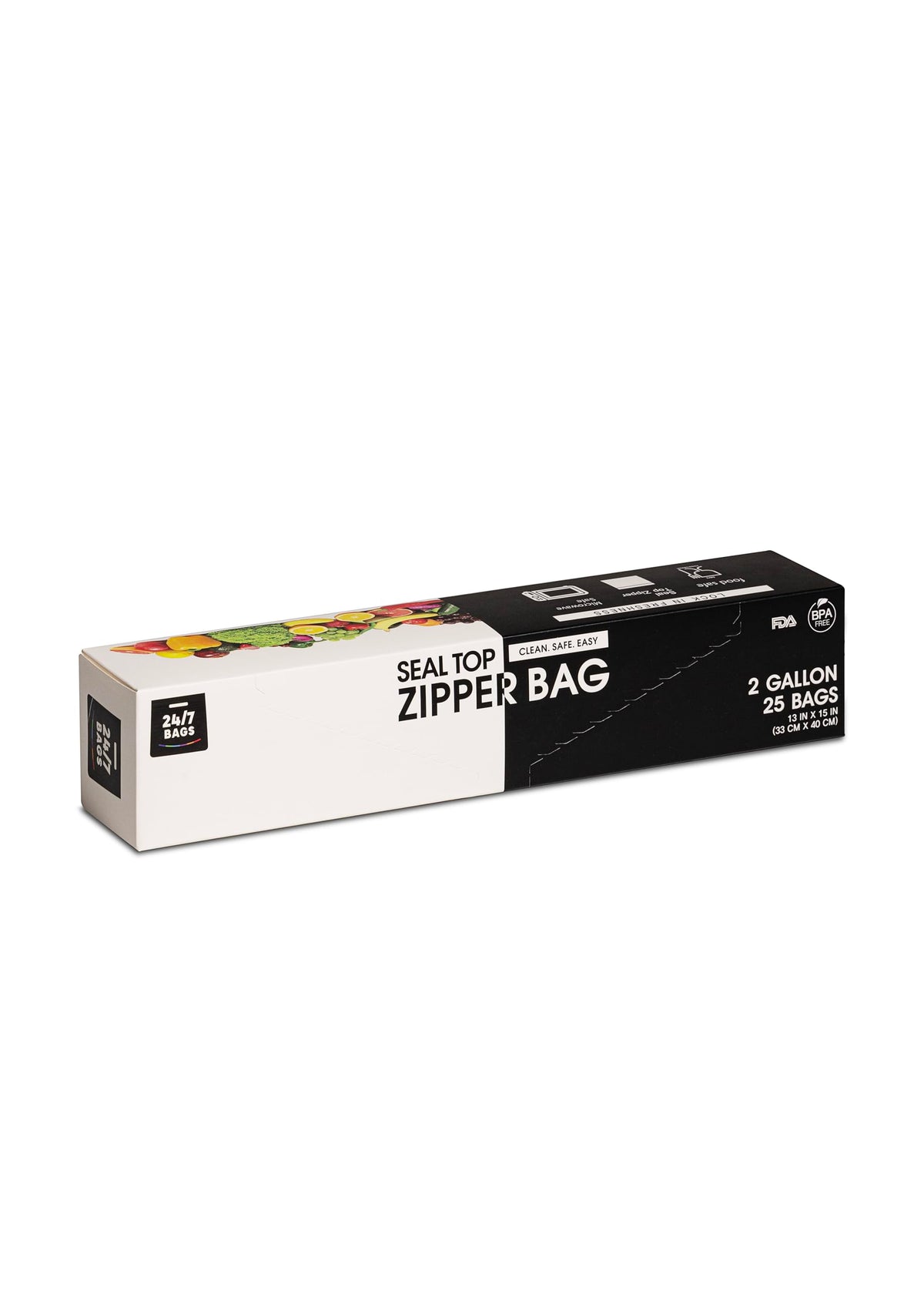 24/7 Bags- Variety Zip Storage Bags, 275 Count, 4 Sizes Including 2 Gallons, Easy Grip Open Tabs, Write-On Space, BPA-Free & Heavy Duty, Microwave Safe, Non-StandUp