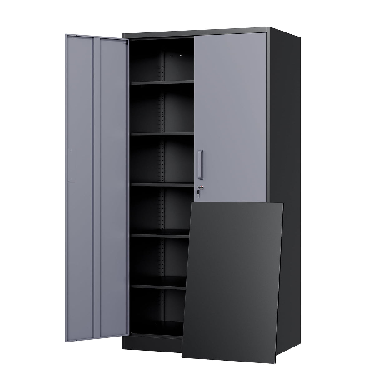Yizosh Metal Garage Storage Cabinet with 2 Doors and 5 Adjustable Shelves - 71" Steel Lockable File Cabinet,Locking Tool Cabinets for Office,Home,Garage,Gym,School (Black)
