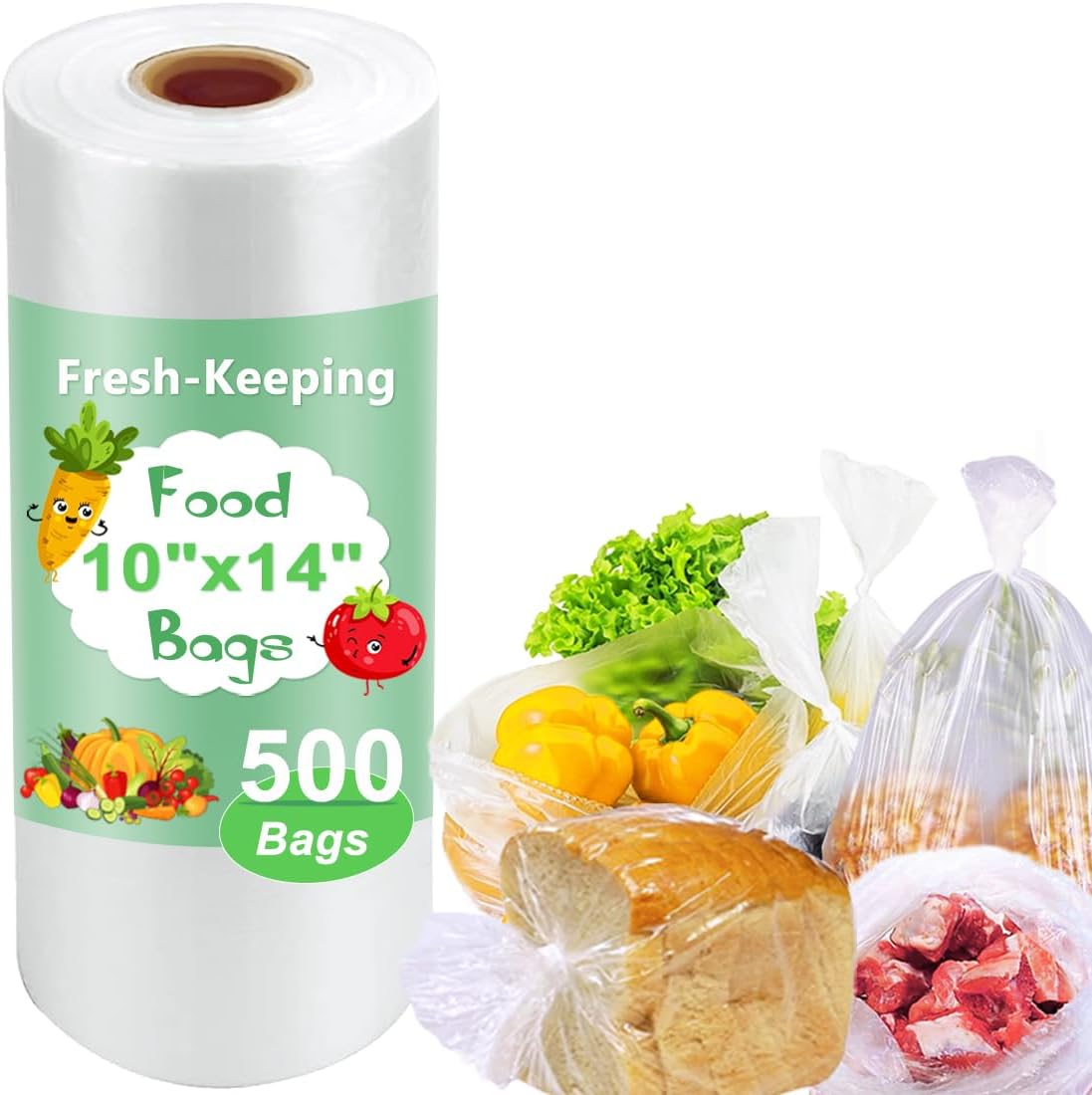 Plastic Produce Bags Roll, 10" x 14" Disposable Food Bag, Fresh-Keeping Plastic Bags for Food, Fruit, Vegetable, Refrigerator Storage, Kitchen, Supermarket, 1 Roll 500 Storage Bag