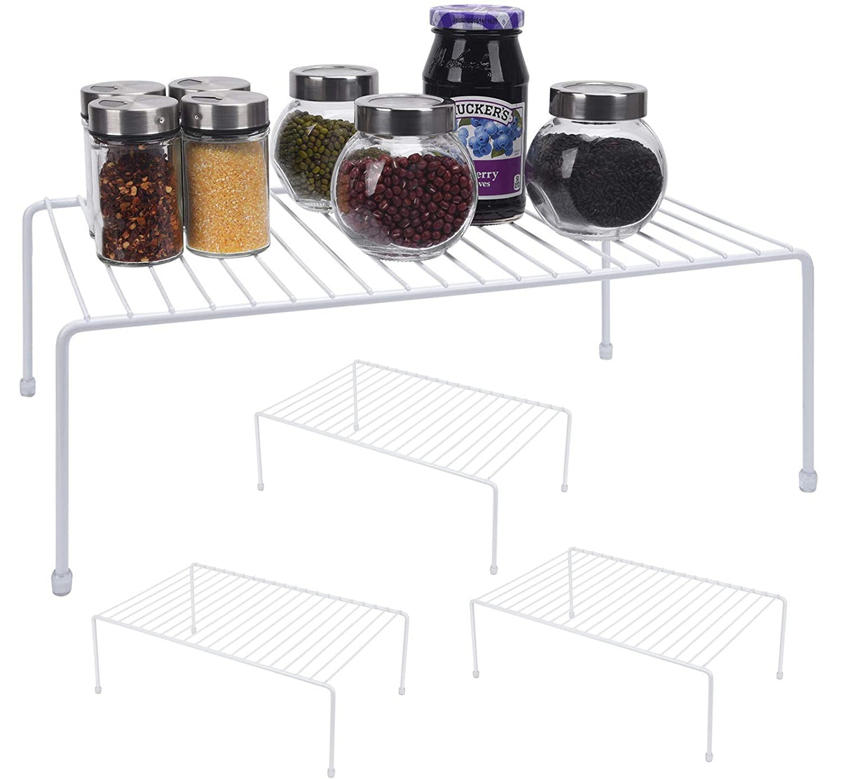 Set of 2 Large (16.1 x 10.2 Inch) Cabinet Storage Shelf Rack, Shelves，Kitchen Counter and Cabinet Shelf, Storage Rack Organizer for Bathroom Cupboard (White)