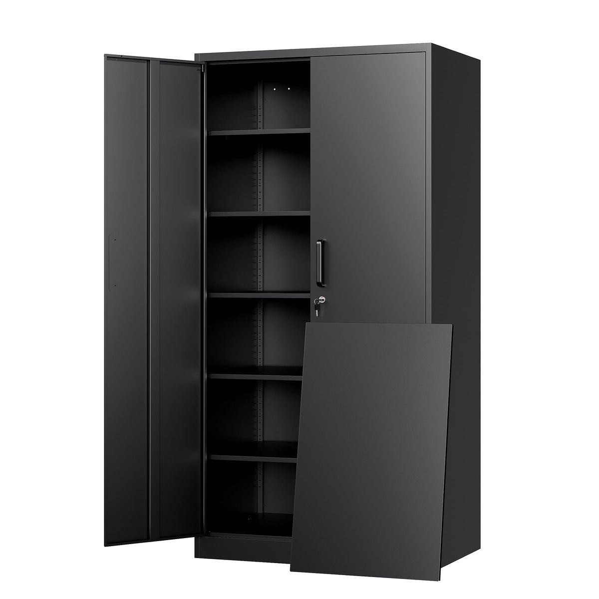 Yizosh Metal Garage Storage Cabinet with 2 Doors and 5 Adjustable Shelves - 71" Steel Lockable File Cabinet,Locking Tool Cabinets for Office,Home,Garage,Gym,School (Black)