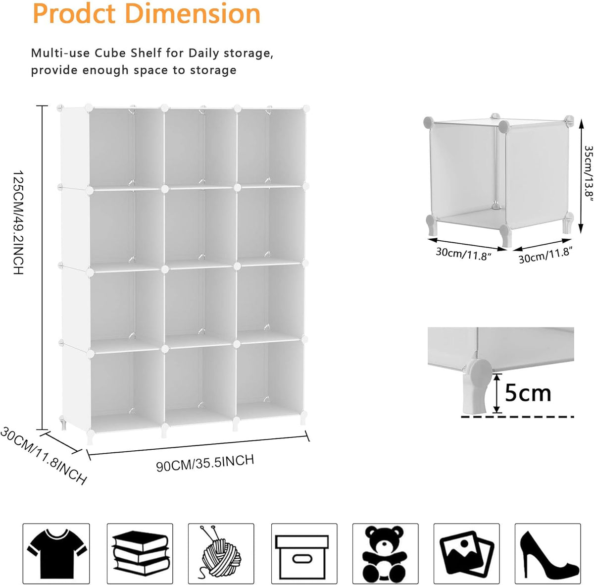 AWTATOS 12 Cube Storage Organizer, Closet Organizer Storage Shelves, White
