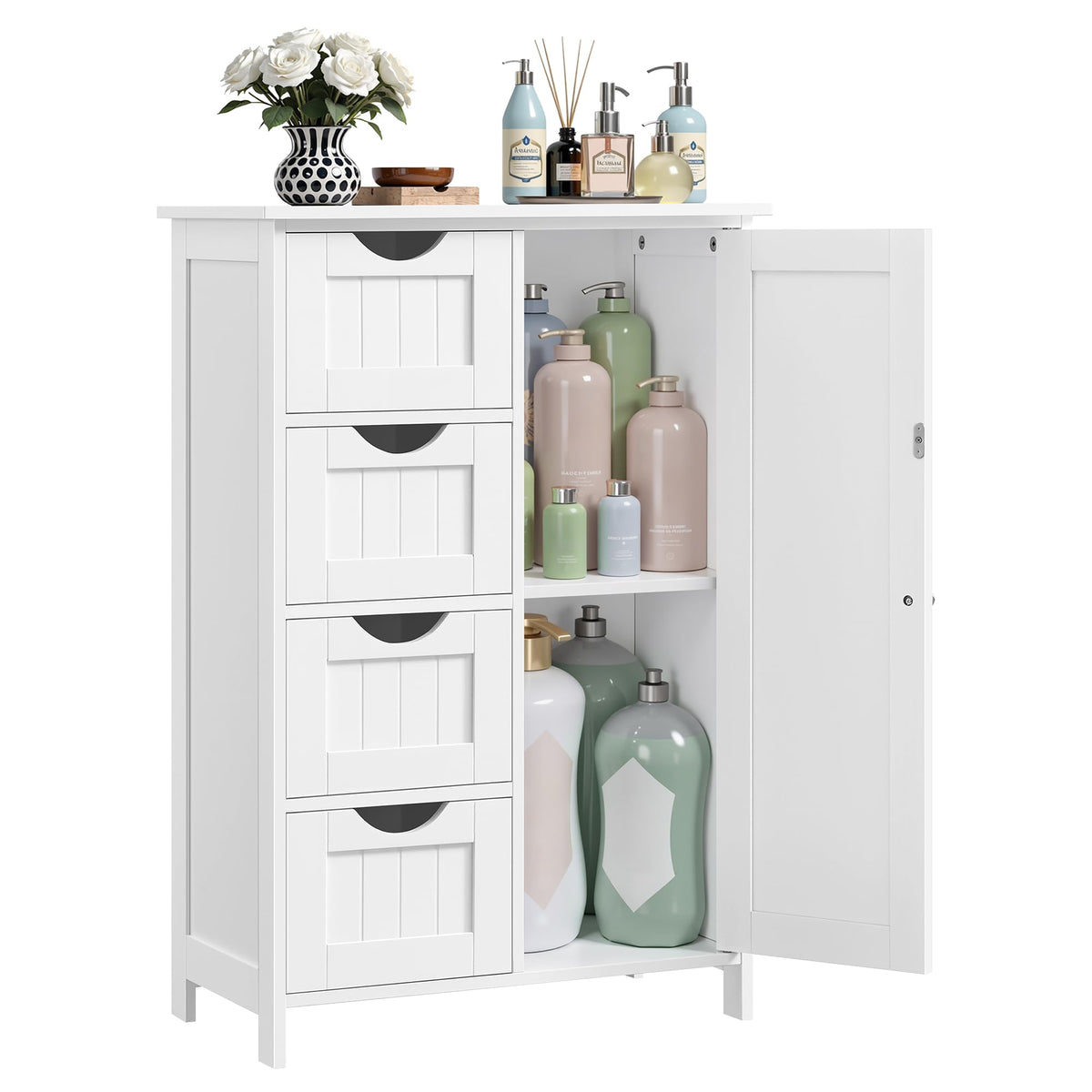 VASAGLE Floor Storage Cabinet, 2 Adjustable Shelves, 4 Doors,42.7" H