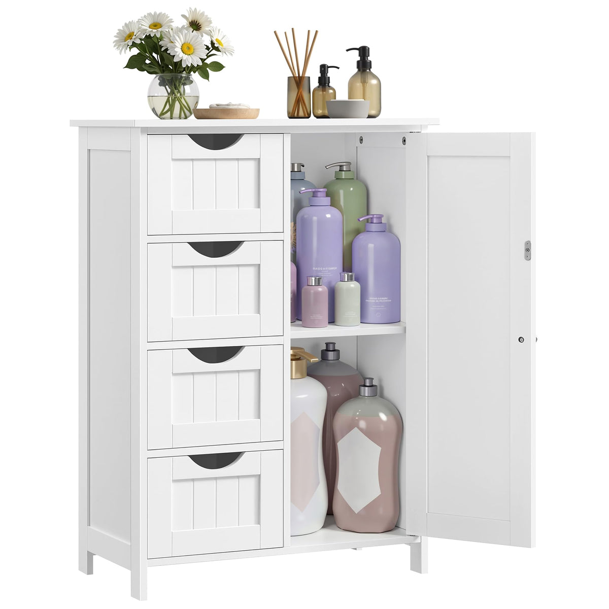 VASAGLE Floor Storage Cabinet, 2 Adjustable Shelves, 4 Doors,42.7" H
