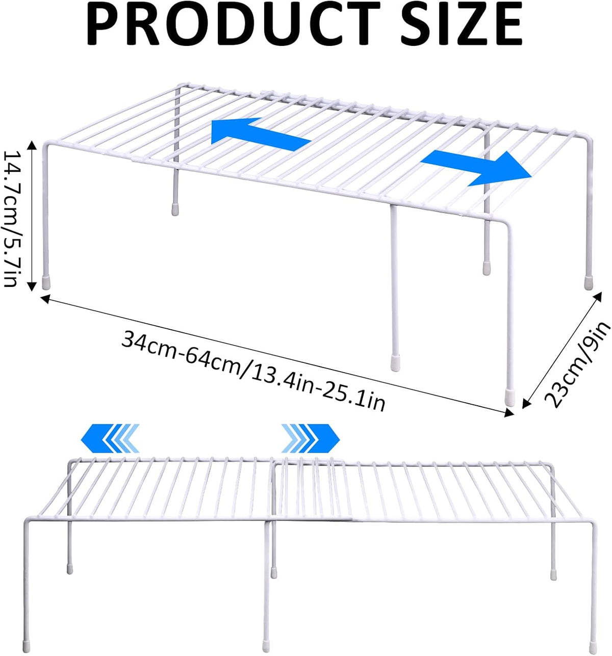 4-Pack Expandable Medium (13.4-25.1x9inch) Kitchen Organizer Rack, Kitchen Shelves for Spice Organization for Cabinet, Pantry Organizers and Storage, Spice Rack, Desk Organizer, White