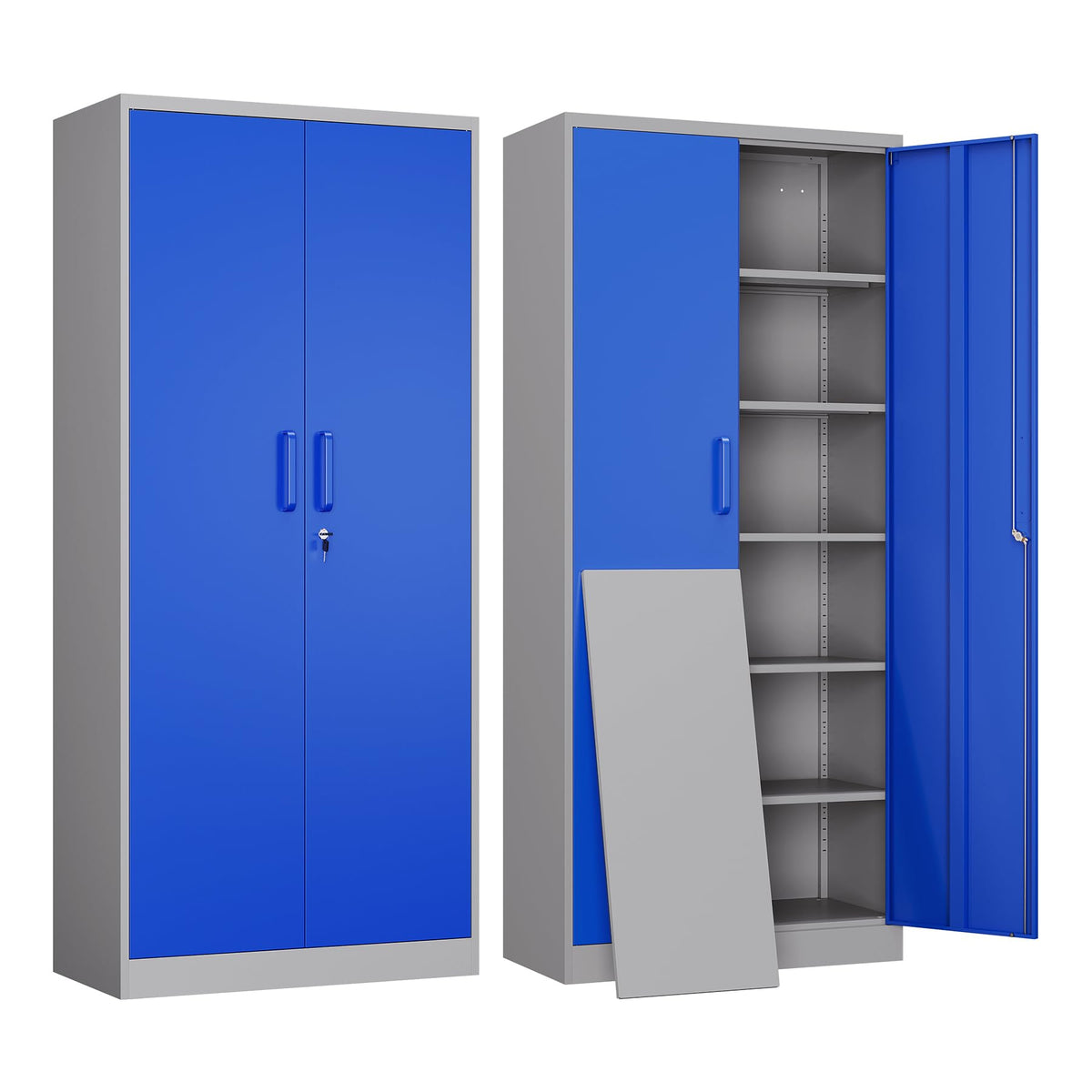 Yizosh Metal Garage Storage Cabinet with 2 Doors and 5 Adjustable Shelves - 71" Steel Lockable File Cabinet,Locking Tool Cabinets for Office,Home,Garage,Gym,School (Black)