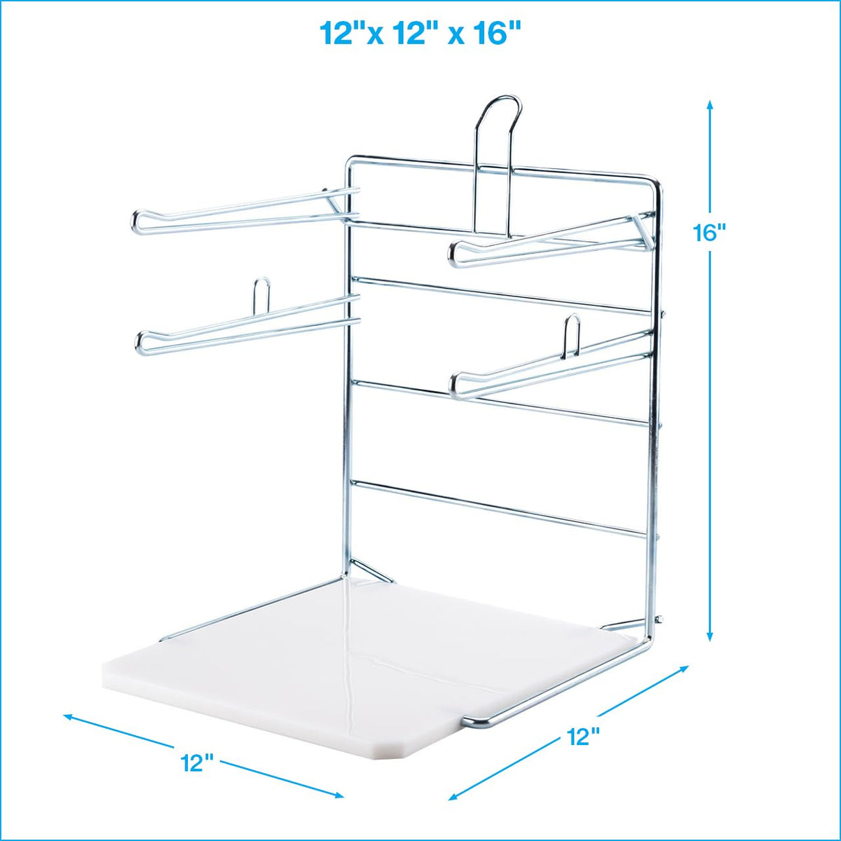 SSWBasics Plastic Grocery Bag Holder - Durable Chrome Stand for Easy Storage - Fits 11½”W x 6”D x 21”H Bags - Compact Unit, 12" W x 12" L x 16" H
