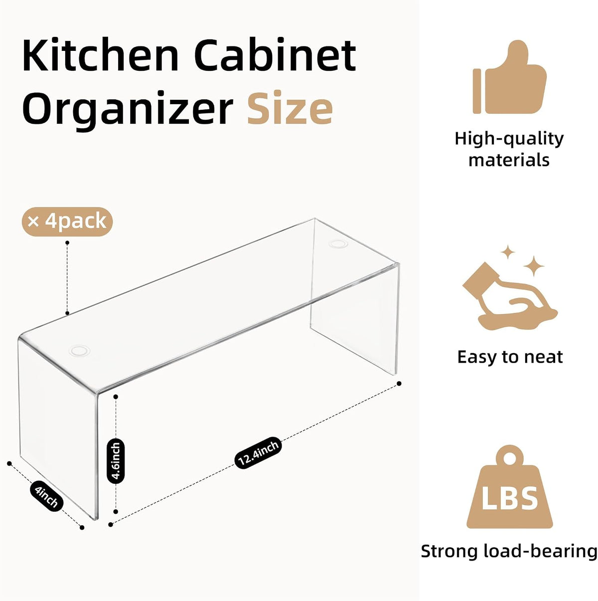 Aminigram Cabinet Shelf Organizer, 4 Pack Clear Riser(12.4 x 4 x 4.6 inch)