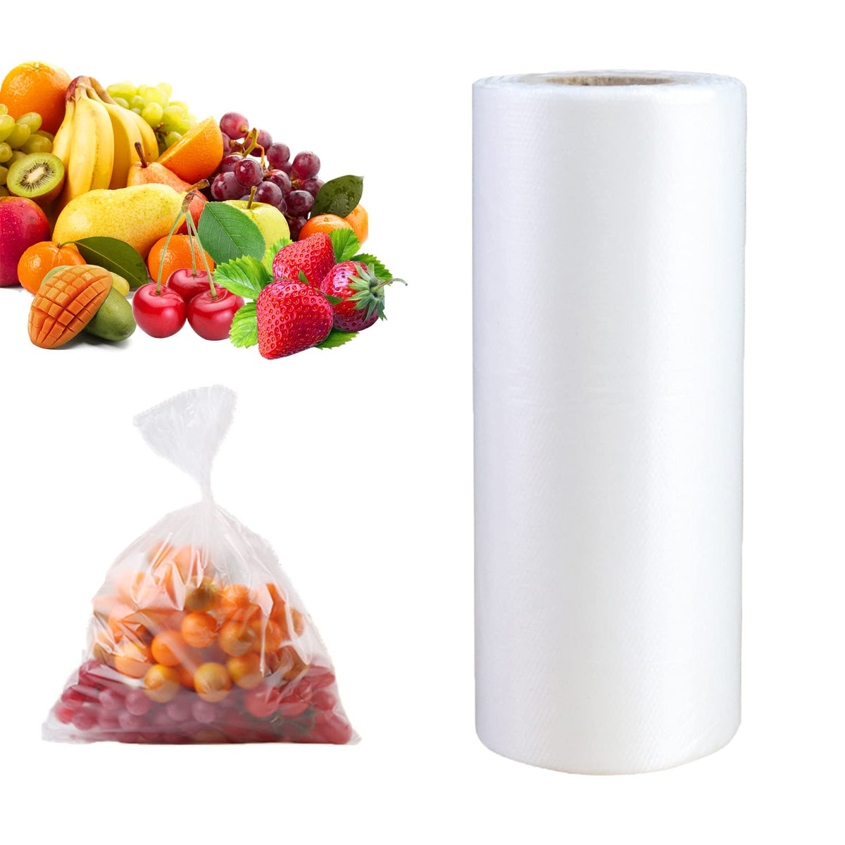 SJPACK Plastic Produce Bag, Clear Food Storage bags, 12 X 16 Inches on a Roll, Food Storage Bags for Fruits, Vegetables, 350 Bags,1Roll Can be twisted