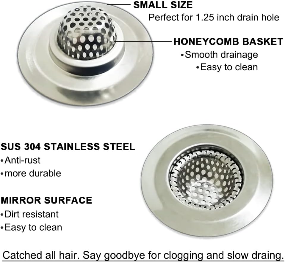 Seatery 1.25" Small Drain Strainer, Sink Drain Hair Catcher, Bathroom Sink Strainer, 2PCS Drain Mesh Baskets for Laundry, Mop Pool, Utility, Slop, RV Sink, Stainless Steel Drain Filter