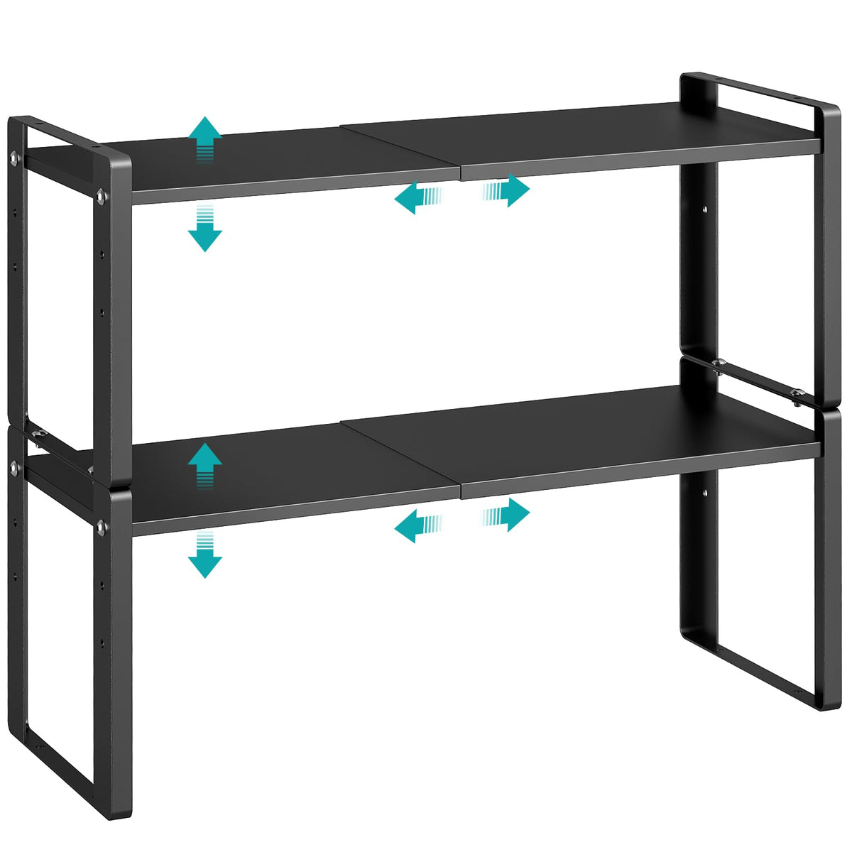 2 Pack Expandable Cabinet Organizer Shelves, 88lbs High Weight Capacity, Stackable Heavy-Duty Metal Storage Rack, Adjustable Cabinet Shelf for Kitchen, Pantry, Cupboard, Under Sink, White