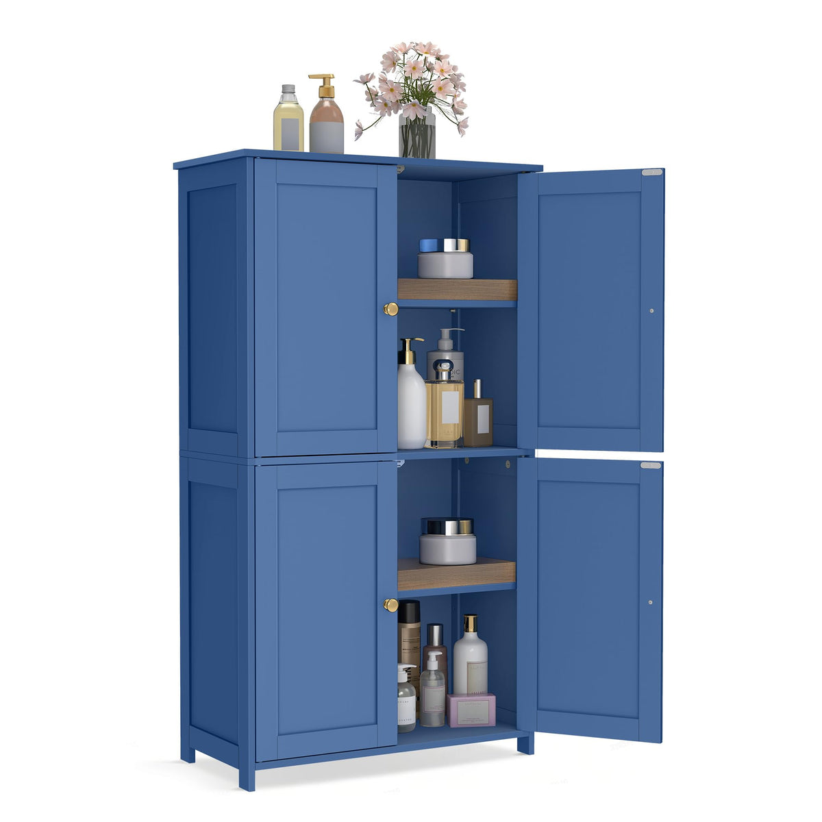 VASAGLE Floor Storage Cabinet, 2 Adjustable Shelves, 4 Doors,42.7" H