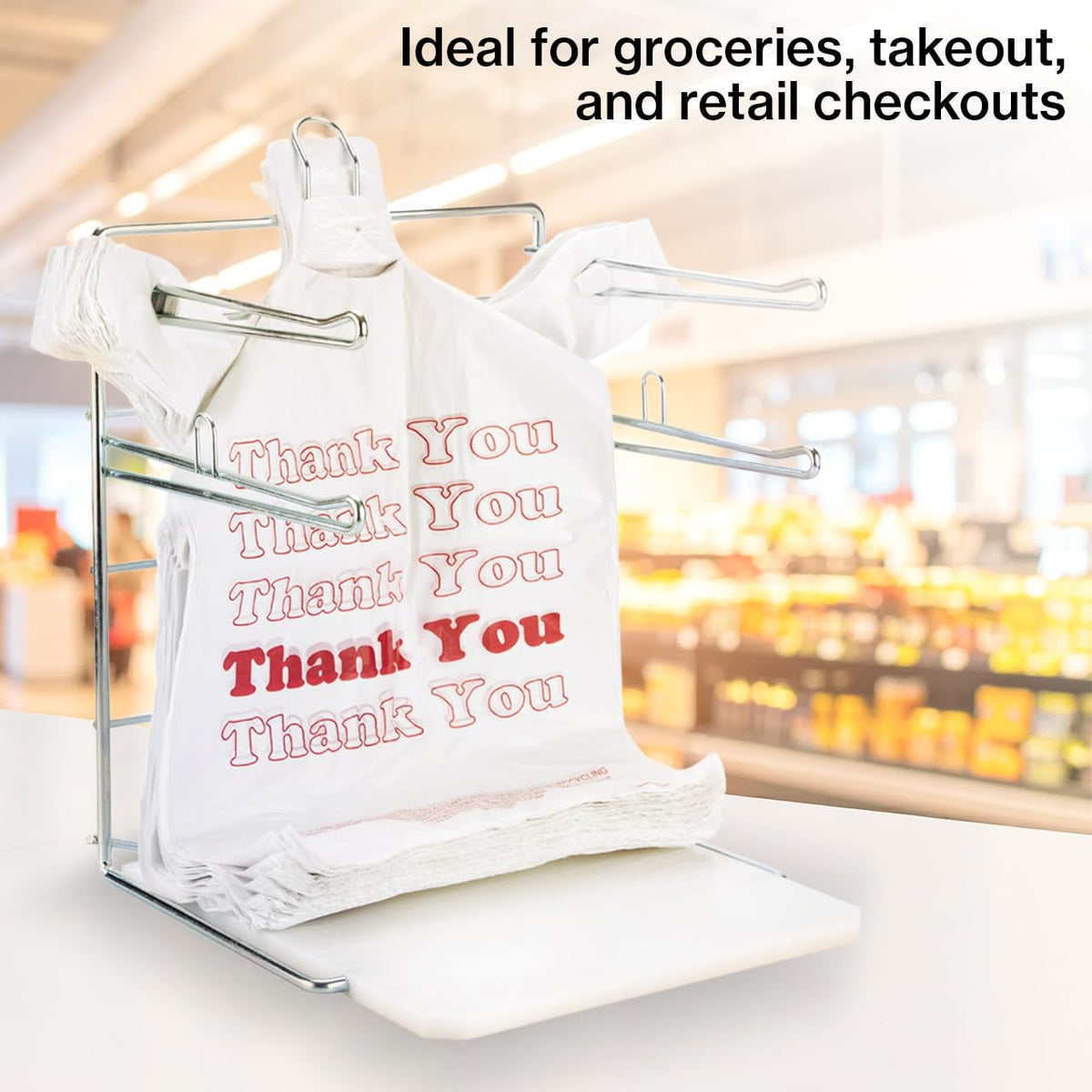 SSWBasics Plastic Grocery Bag Holder - Durable Chrome Stand for Easy Storage - Fits 11½”W x 6”D x 21”H Bags - Compact Unit, 12" W x 12" L x 16" H
