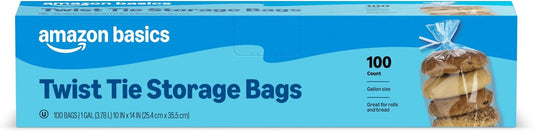 Amazon Basics Twist Tie Storage Bags, Gallon Size, Great for Bread and Rolls, 100 Count