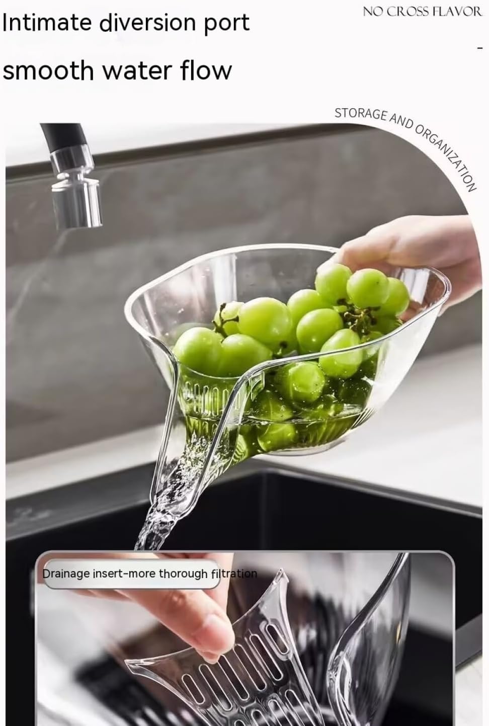 2PCS Multi-functional Drain Basket, Drainage Basket Funnel, Multifunctional Fruits Vegetables Draining Bowl Washing Colander Kitchen Food Strainer (transparent)