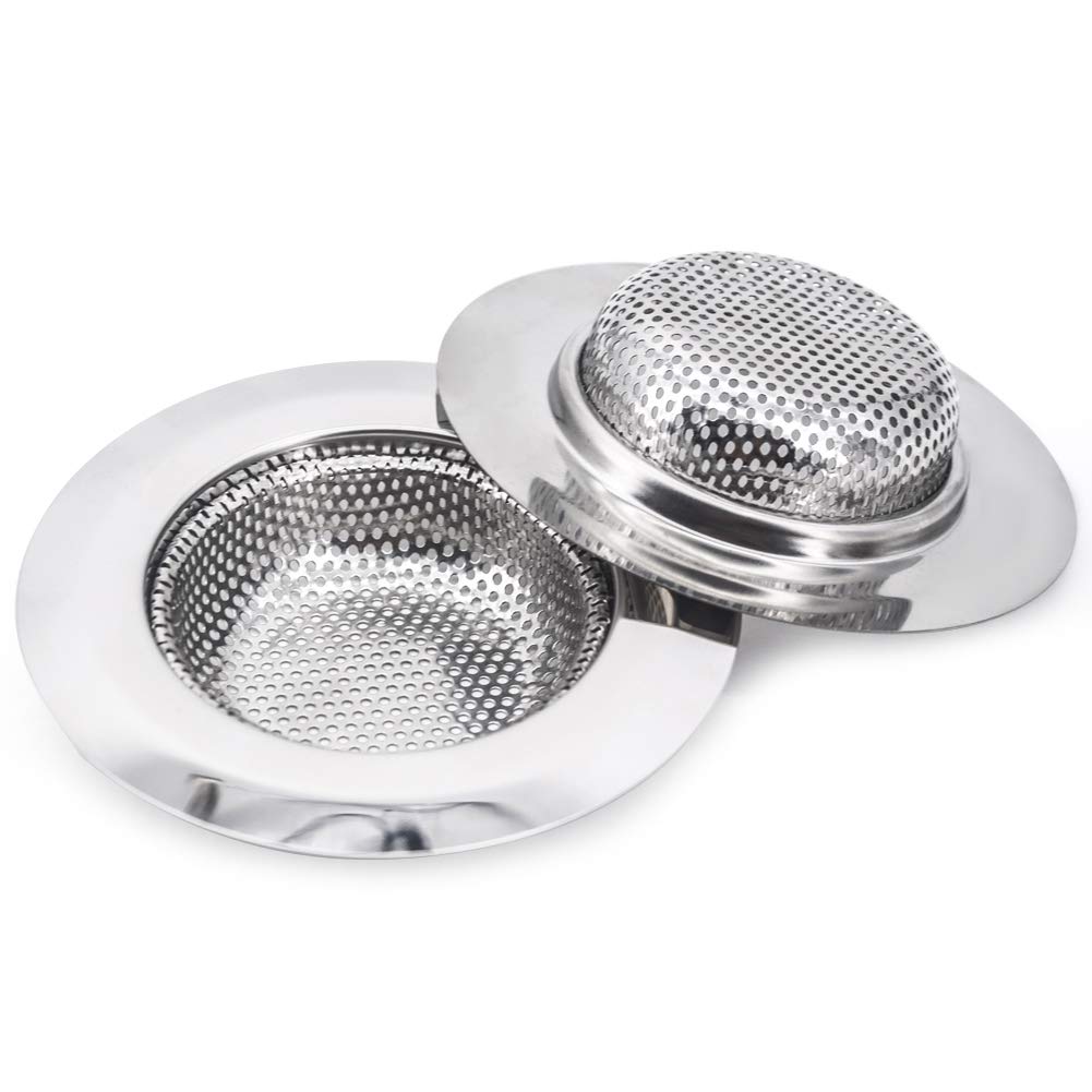 2.75" Top / 1" Kitchen Sink Drain Strainer, 2PCS Stainless Steel Filter Trap, Mesh Shower Drain Hair Catcher for Bathroom, Laundry, Utility, RV, Slop Sinks, Fast Flow Full Mesh Drain Covers Basket