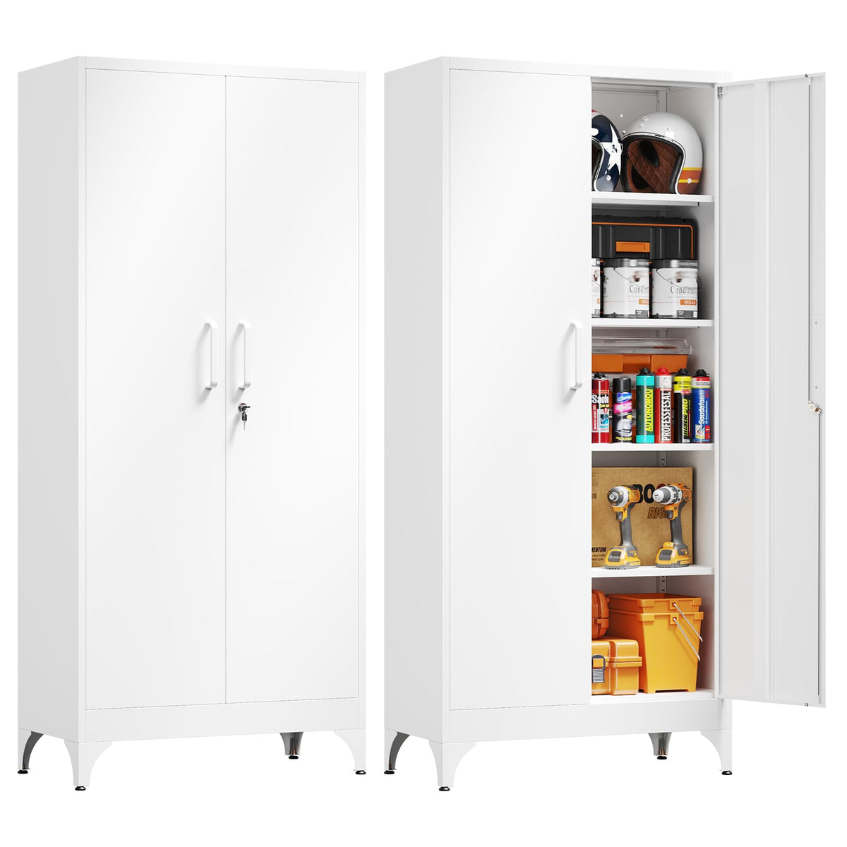 Yizosh Metal Garage Storage Cabinet with 2 Doors and 5 Adjustable Shelves - 71" Steel Lockable File Cabinet,Locking Tool Cabinets for Office,Home,Garage,Gym,School (Black)